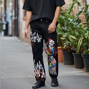 Smokerise Jeans Streetwear Graphics Zipper 34/32 Distressed